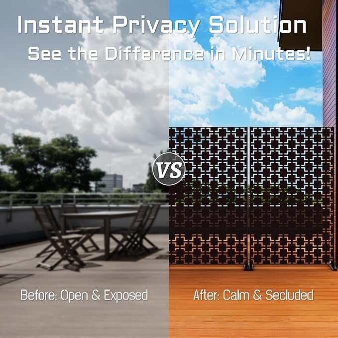 72" Metal Privacy Screen Freestanding Outdoor Room Divider Decorative Laser Cut - Image 3