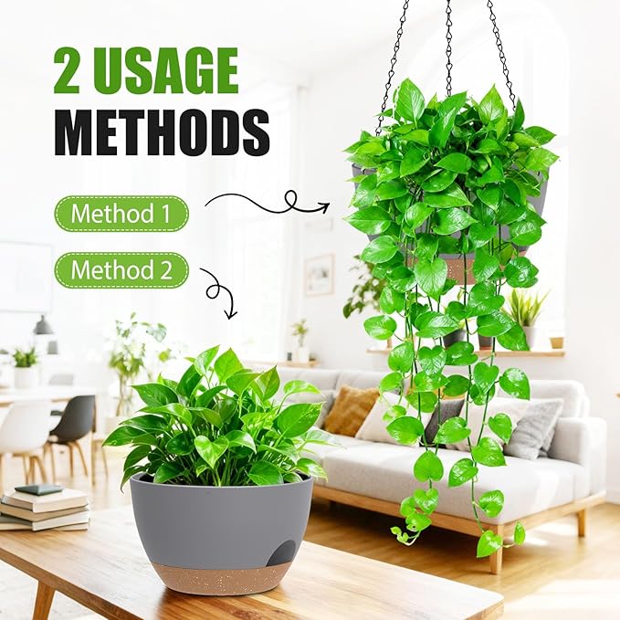 8 Inch Hanging Planters for Indoor Outdoor Plants, 4 Pack Plastic Self Watering - Image 5
