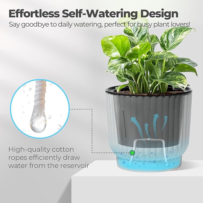 T4U 7 Inch Self Watering Pots for Indoor Plants, 4 Pack Plant Pots, Self - Image 3
