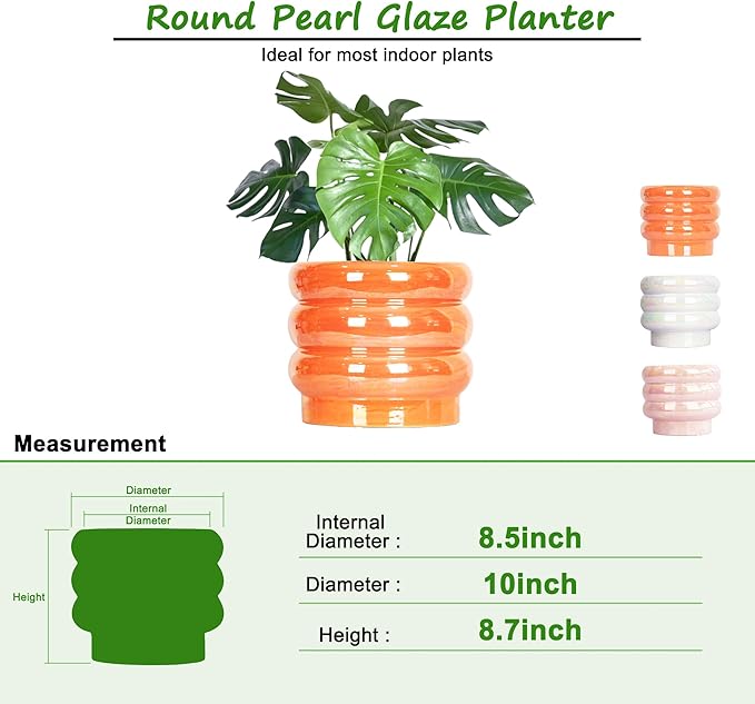 10 inch Ceramic Plant Pots for Indoor Plants, Rainbow Pearl Glaze Planter - Image 2