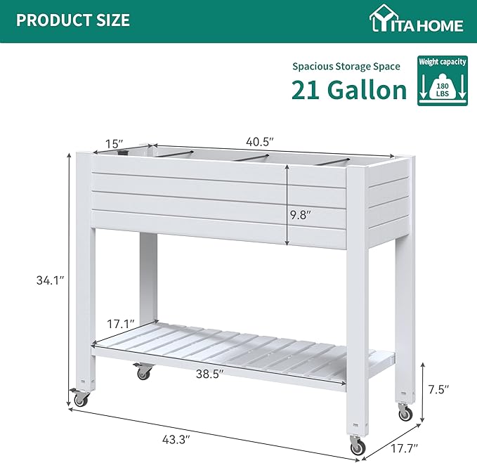 YITAHOME 43.3x17.7x34 in Elevated Garden Bed 2pcs, Outdoor Plastic Planter Box - Image 7