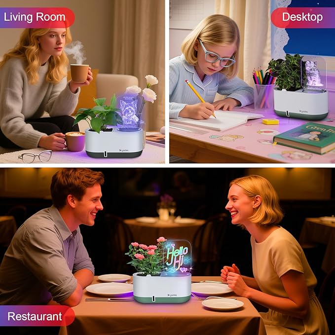 Self-Watering Plant Pot with LED Note Board & 7 Colors Pen, Led Acrylic Message - Image 5