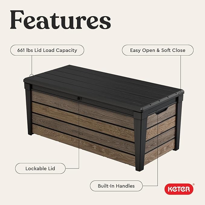 Keter Everwood 120 Gallon Resin Signature Collection Large Outdoor Storage Box - Image 4
