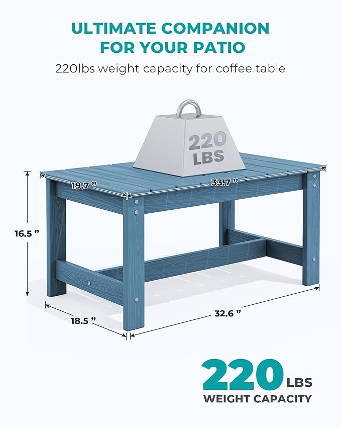 SERWALL Rectangle Outdoor Coffee Table, HDPE Patio Coffee Table - Image 3