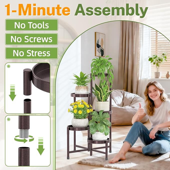 iDavosic.ly Plant Stand Indoor Outdoor, 5 Tier Corner Metal Flower Display - Image 2