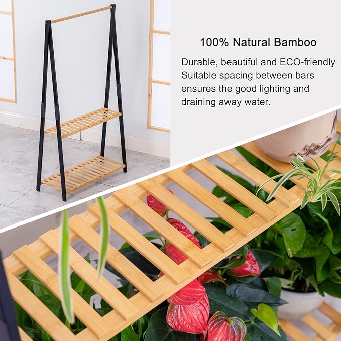 COPREE Bamboo 2-tier Hanging Plant Stand Planter Shelves Flower Pot Organizer - Image 4