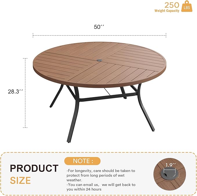 VICLLAX Round Patio Table with Adjustable Umbrella Hole - Image 3