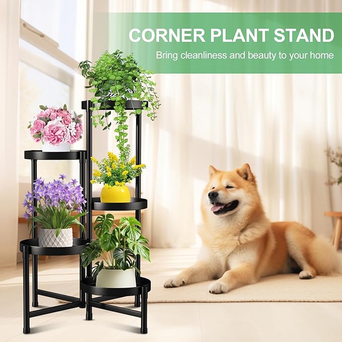 Plant Stand Indoor Outdoor 5 Tier Black Metal Plant Holder 31 in Tall 9 in Wide - Image 4