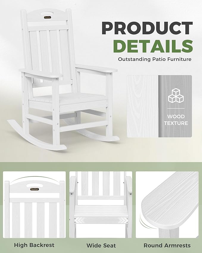 Oversized Outdoor Rocking Chair, High Back Patio Rocking Chair, HDPE All - Image 6
