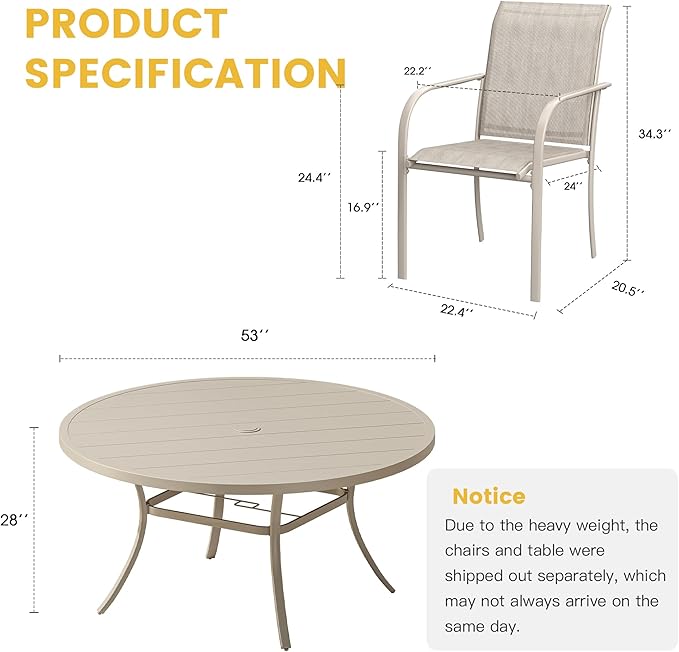 VICLLAX Patio Dining Set for 8, Outdoor Furniture Set Includes 53" Round Patio - Image 2