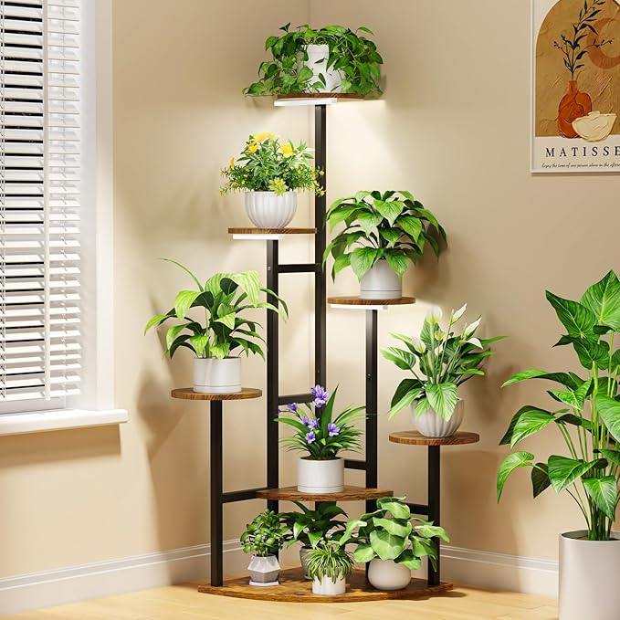 Corner Plant Stand with Grow Lights, 7 Tiered Plant Shelf Indoor, Metal Plant by Nedechom