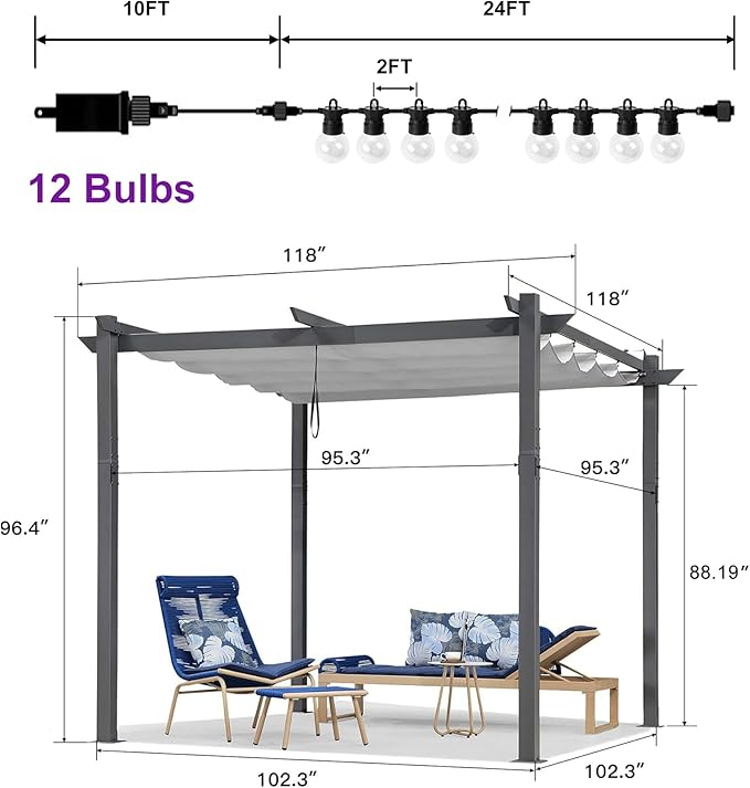 PURPLE LEAF 10' x 10' Outdoor Retractable Pergola - Image 5