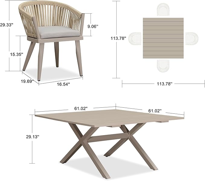 PURPLE LEAF 5 Pieces Oversized Square Outdoor Dining Set - Image 7