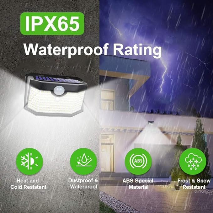 HMCITY Solar Lights Outdoor 120 LED 3 Lighting Modes, Motion Sensor Wall Lights - Image 3