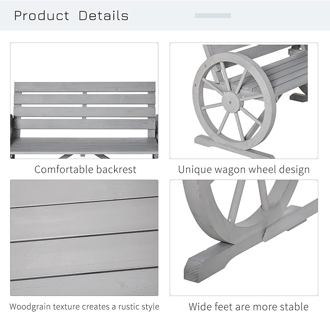 Outsunny 41" Wooden Wagon Wheel Bench, Rustic Outdoor Patio Weather Resistance - Image 5