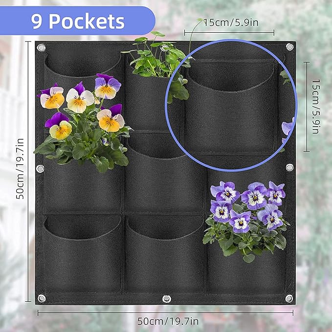 9 Pockets Hanging Planter Bags, Hanging Vertical Wall Mounted Plant Planting - Image 3