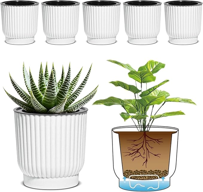 T4U 4 Inch Plant Pots Self Watering, 6 Pack African Violet Pots, Small Plant by T4U