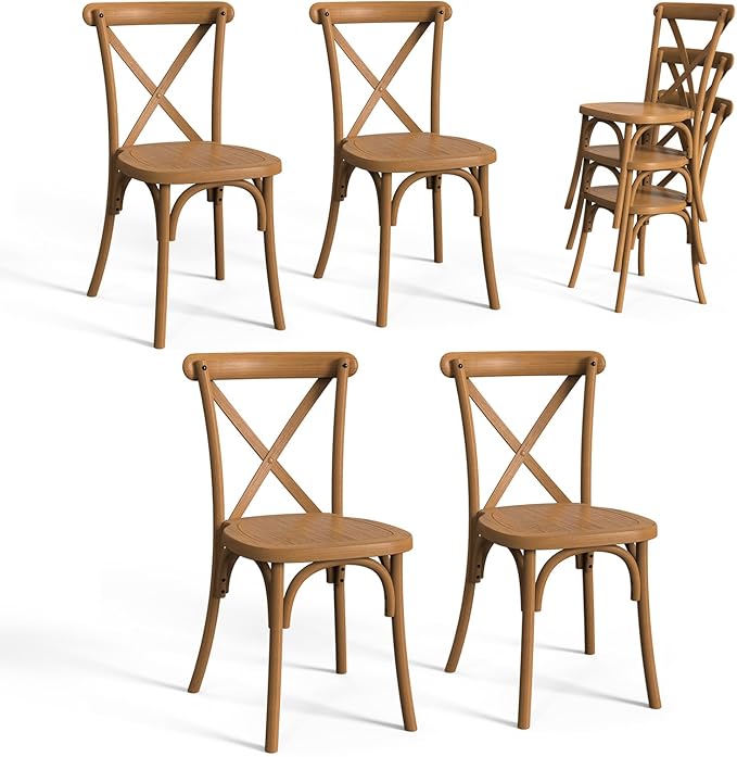 VINGLI Plastic Outdoor Dining Chairs Set of 4, Stackable Patio Farmhouse Brown by VINGLI