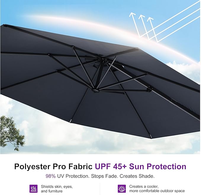 PURPLE LEAF 11 Feet Patio Umbrella Outdoor Cantilever Round Umbrella Aluminum - Image 5