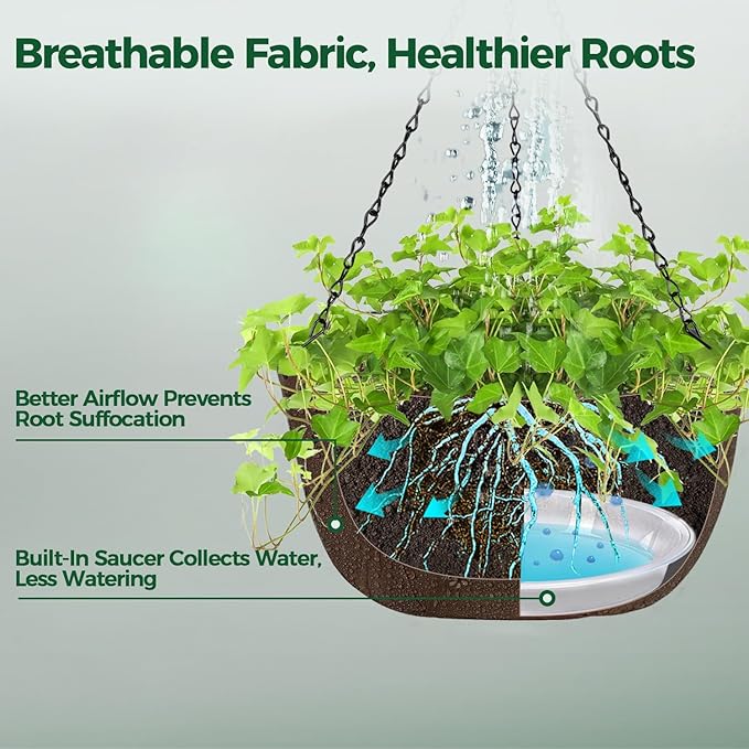 T4U Hanging Planters for Outdoor Plants, 12 Inch 6 Pack Fabric Hanging Baskets - Image 3