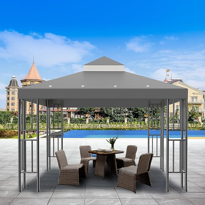 Sumfaller 10x10 FT Gazebo Replacement Canopy Top Cover Double Tiered Canopy Top - Image 4