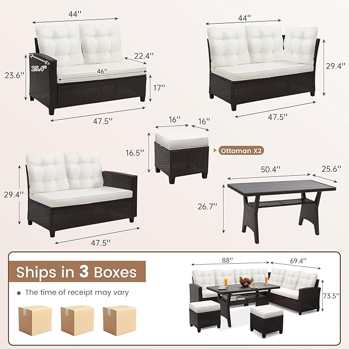 KROFEM6-Piece Patio Furniture Set, Outdoor Sectional Sofa - Image 2