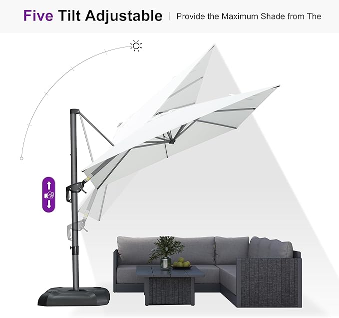 PURPLE LEAF 8 Feet Patio Umbrella Outdoor Cantilever Square Umbrella Aluminum - Image 9
