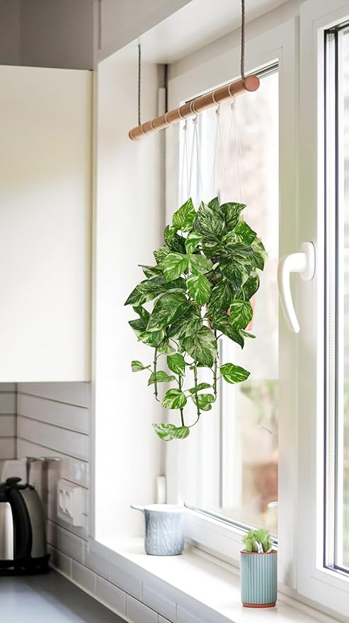 Hollyone Artificial Pothos Hanging Plants 25" Fake Ivy Vine Faux Ivy Pothos - Image 6