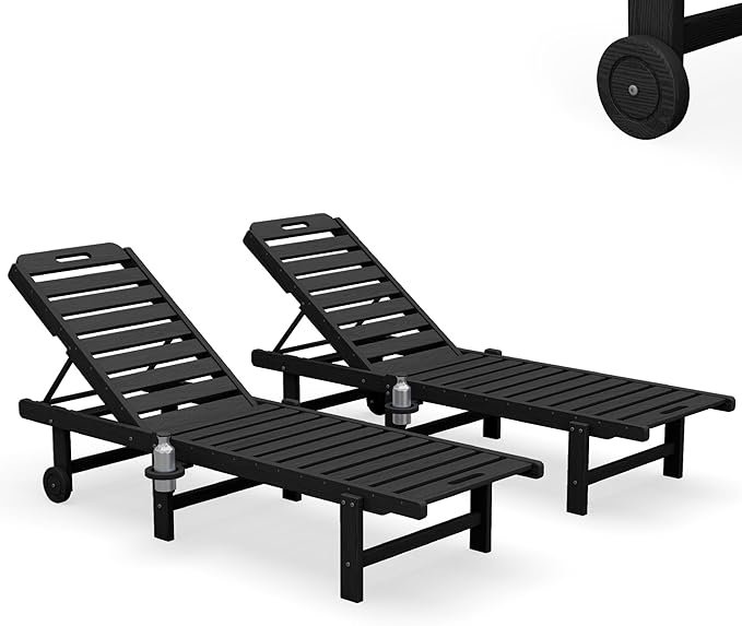 SERWALL Outdoor Chaise Lounge Set of 2, All-Weather HDPE Pool Lounge Chairs - Image 3