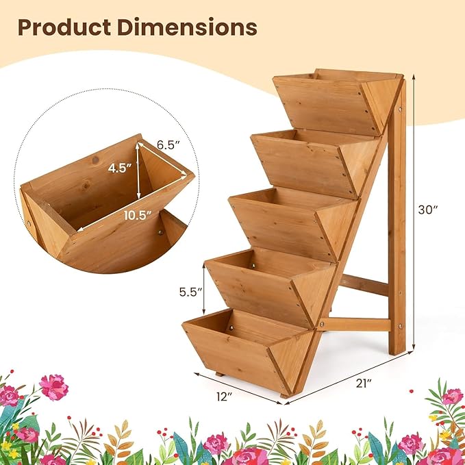 Giantex 5-Tier Wooden Vertical Raised Garden Bed Set of 2, Freestanding Plant - Image 5