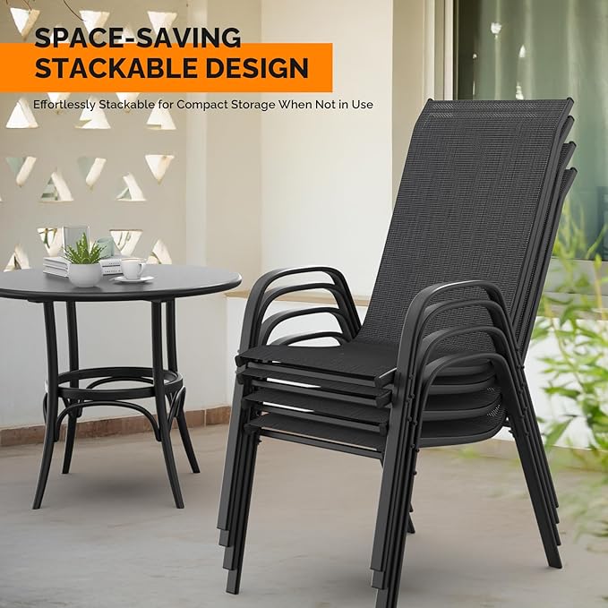 VINGLI Patio Chairs Set of 2 – Stackable Outdoor Dining Chairs - Image 4