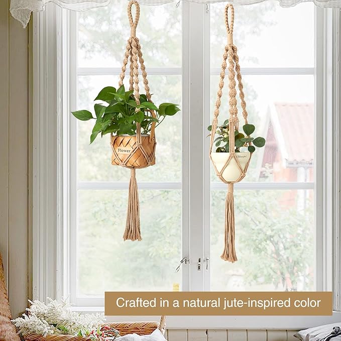 2Pcs Macrame Plant Hangers Indoor & Outdoor, Boho Hanging Planters - Image 8