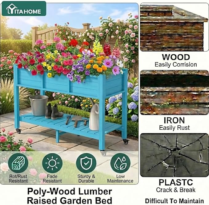 YITAHOME Raised Garden Bed HDPE, Aruba Blue - Image 3