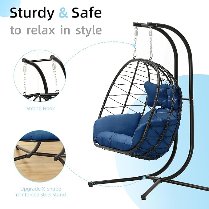 Double Egg Chair with Stand Hammock Swing Chair Foldable Hanging Loveseat - Image 4