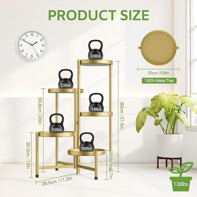 iDavosic.ly 5 Tier Large Plant Stand Indoor, 10 Inch Wide Tall Corner Metal - Image 4