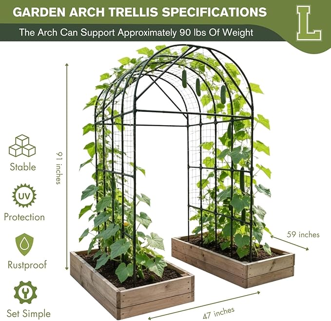 Garden Trellis Arch 7FT Tall – Plastic Coated Metal Arch Trellis - Image 3