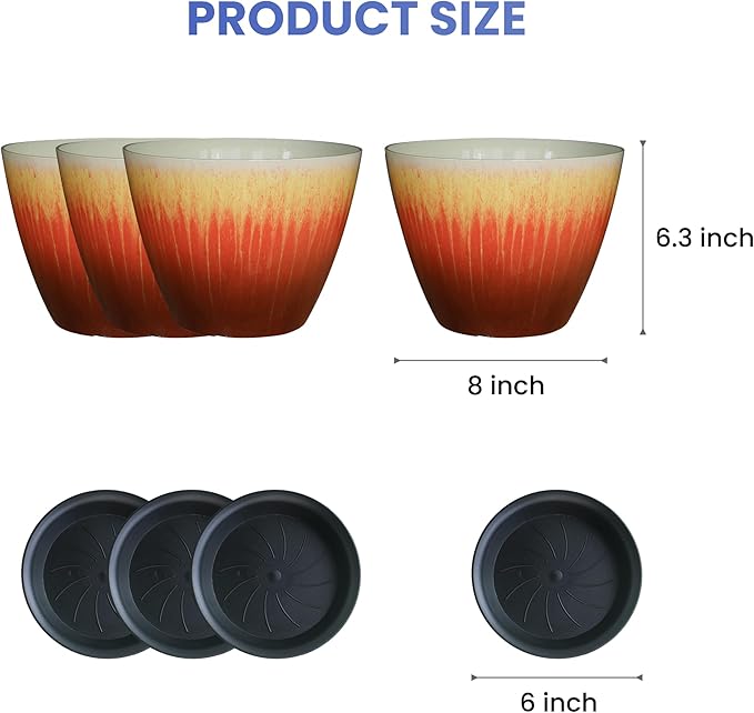 Plant Pots Pack of 4, 8 inch Plastic Flower Pots, Modern Glossy Finishing - Image 2