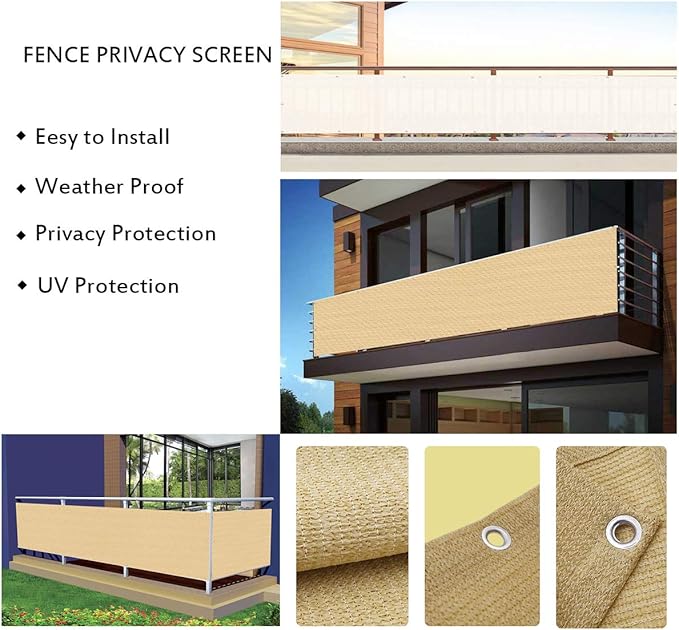 LOVE STORY Balcony Privacy Screen, 3.3' x19.7' Sand Deck Shield Screen Fence - Image 5