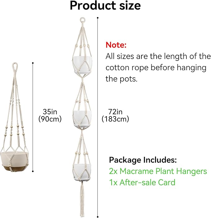USLAI Macrame Plant Hanger Indoor Outdoor, Fits 4 to 15 Inch Pots, Strong - Image 3