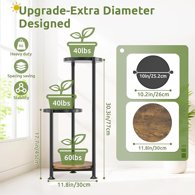 3 Tier Plant Stand Indoor Outdoor, 10in Wide Metal Tiered Tall Flower Pot - Image 2