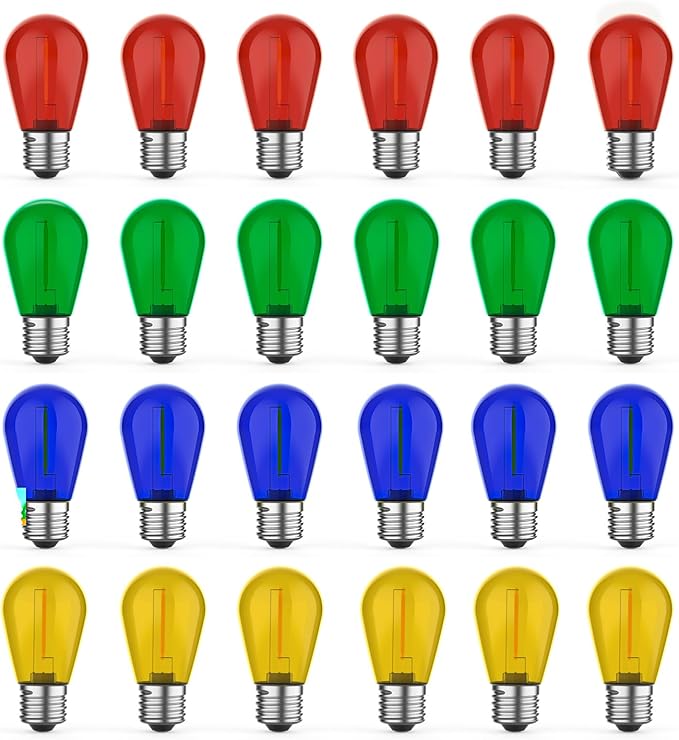 24 Pack S14 Colored LED String Light Bulbs, 1W Plastic Shatterproof Replacement by GvvooHome