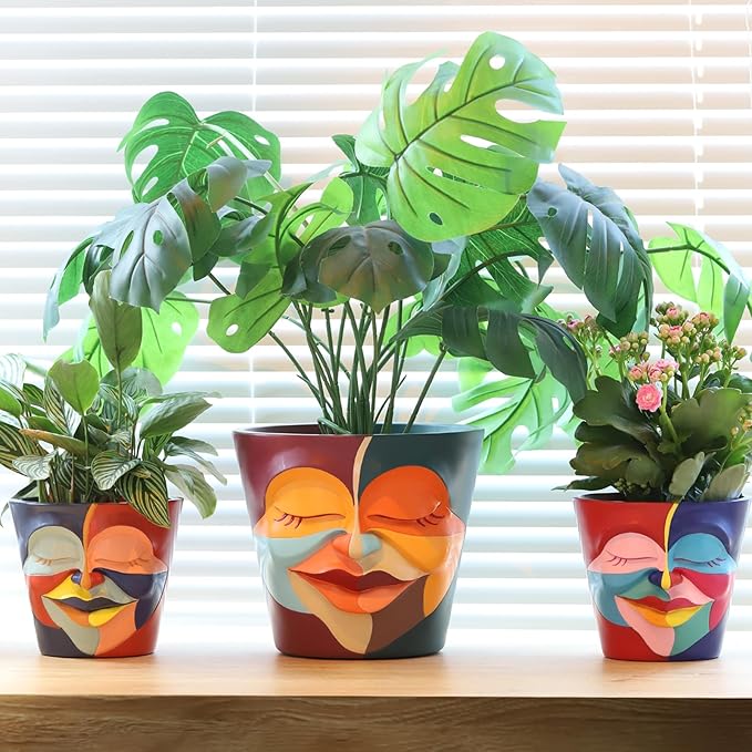 GUGUGO 8 Inch Abstract Rainbow Head Planter, Unique Face Plant Pot - Image 4