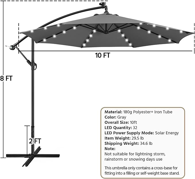 Yaheetech 10FT Solar Offset Umbrella - Image 3