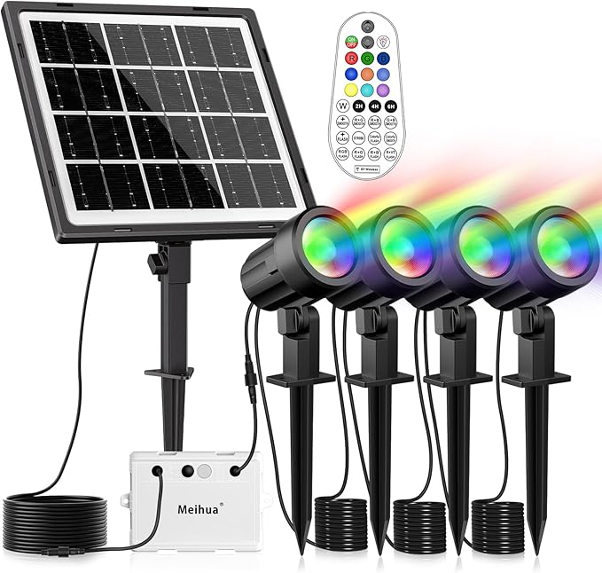 MEIHUA Solar Spot Lights Outdoor Color Changing, 4 in 1 Landscape Lighting RGB by MEIHUA