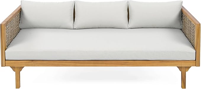 Merax 67.5" Outdoor Patio Daybed 3 Seater Sofa Bed, Acacia Wood Frame - Image 4
