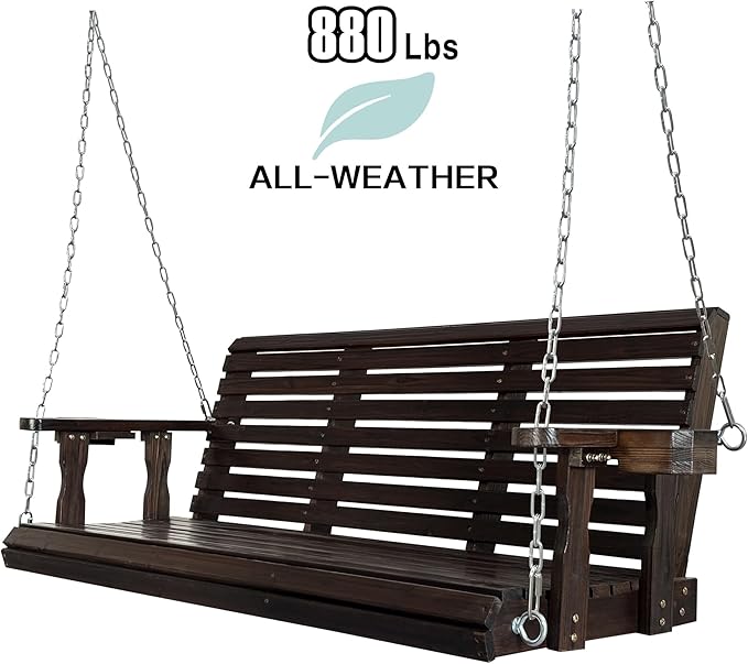 Fortune Candy Wooden Porch Swing 3-Seater, High Backrest and Deep Seat - Image 3