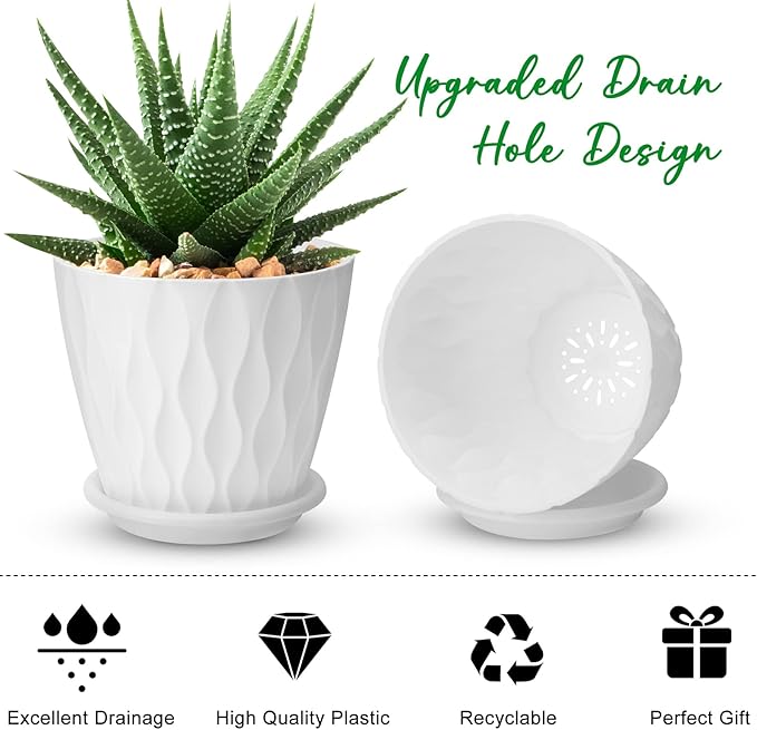 6 inch Plant Pots, 5 Pack Flower Pots Outdoor Indoor, Planters - Image 3