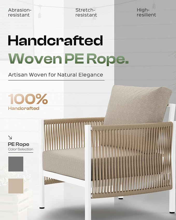 Aluminum Outdoor Patio Couch, 3 Seats HDPE Rope Patio Sofa - Image 4