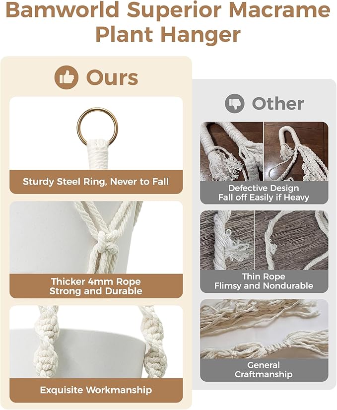 Bamworld Macrame Plant Hanger Indoor Hanging Planter - Image 3