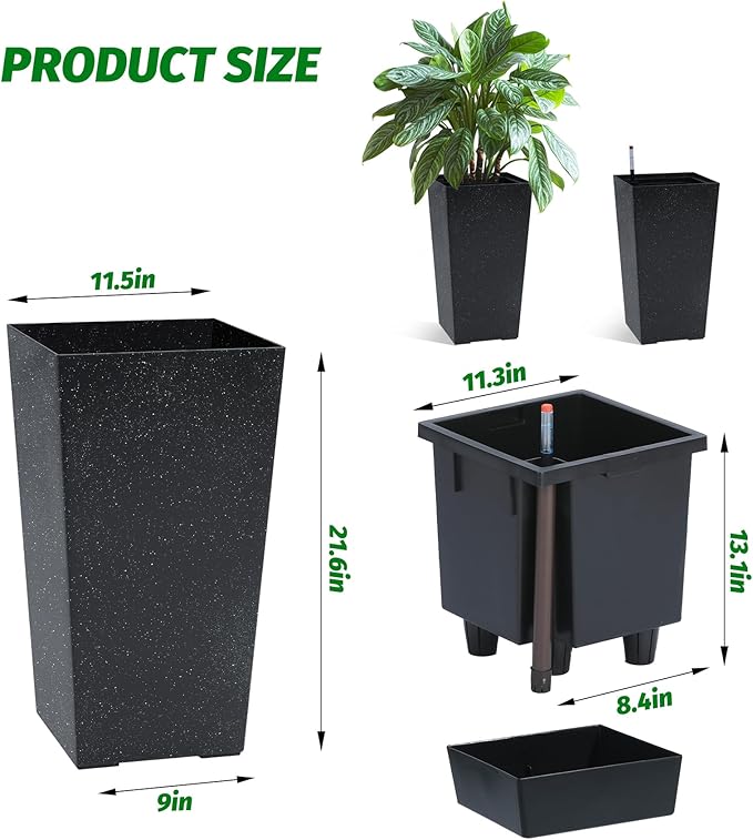 GarveeLife 22.5" Tall Planters Set of 2, Outdoor&Indoor Black Planter Pots - Image 6